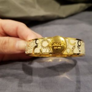 Coach Ivory and Gold Crystal Hinged Bangle